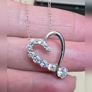 STERLING SILVER C Z DIAMOND HEART PENDANT 18 Inches